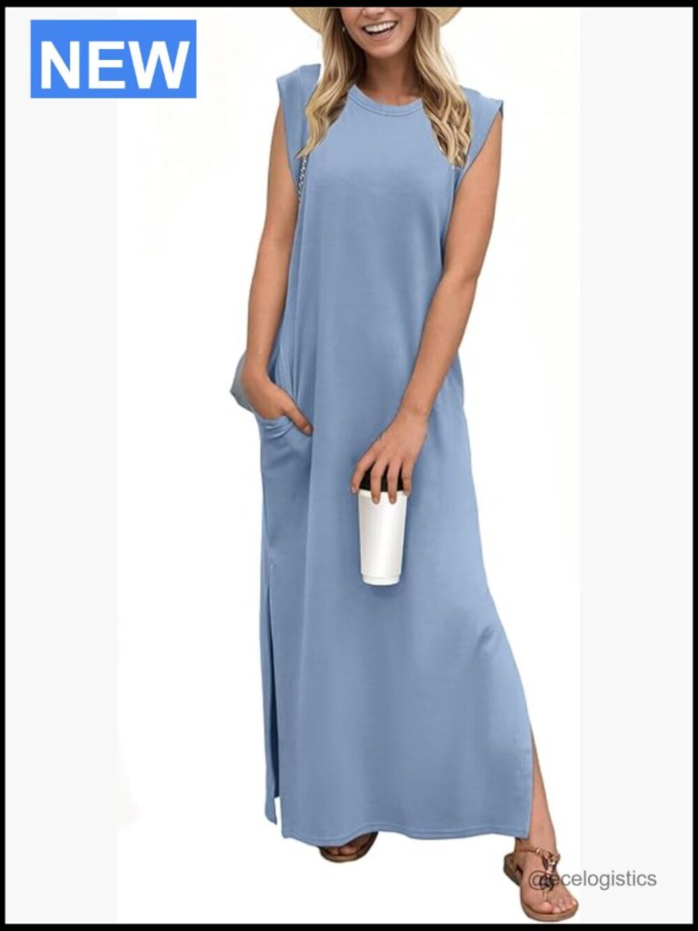 Loose Split Maxi Dress with Pockets Sleeveless Wrinkle-Free Vacation